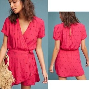 Anthropologie ett:twa Romper Embroidered Pink Women's Size S